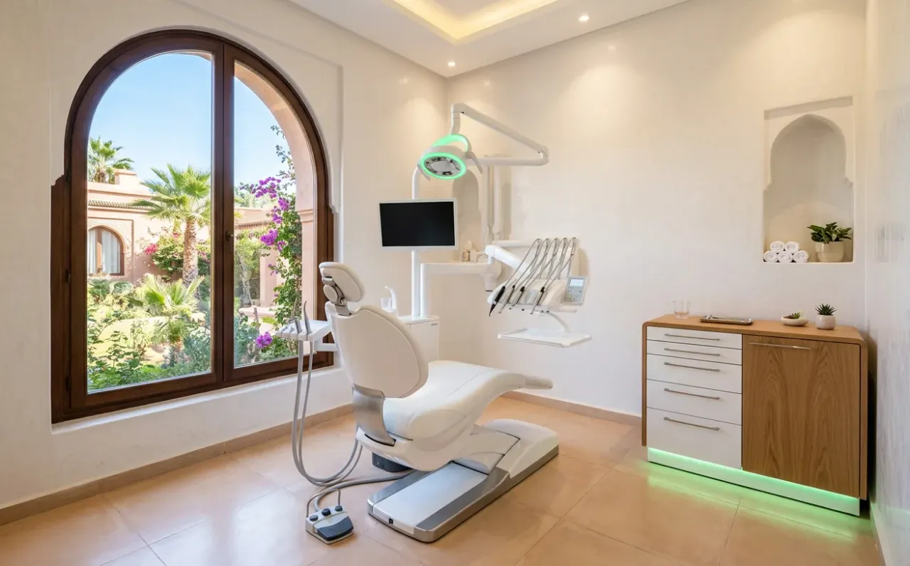 Salle de soins dentaire moderne et vide à Marrakech.