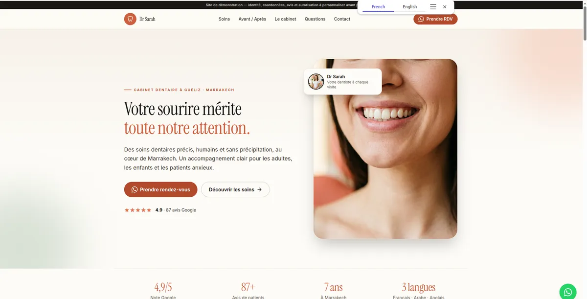 Site Dentaire Solo — Praticien — capture d'écran du projet