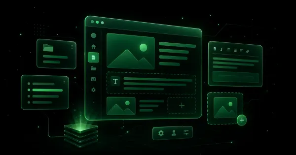 Illustration abstraite d'une interface de gestion de contenu aux accents verts