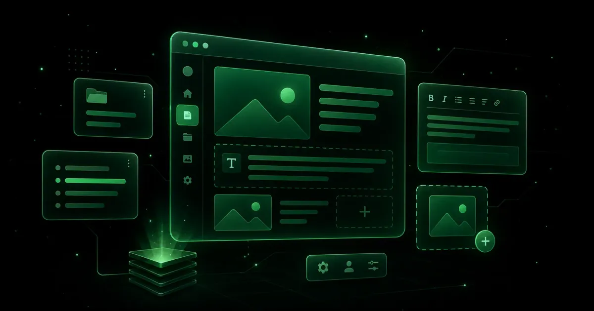 Illustration abstraite d'une interface de gestion de contenu aux accents verts